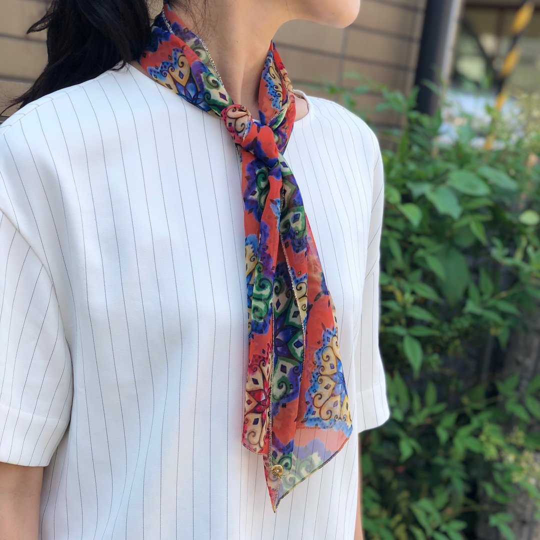 Ballett 独特民族风印花雪纺小方巾 橘色 日本制造 可在家水洗 - 丝巾 - 聚酯纤维 橘色