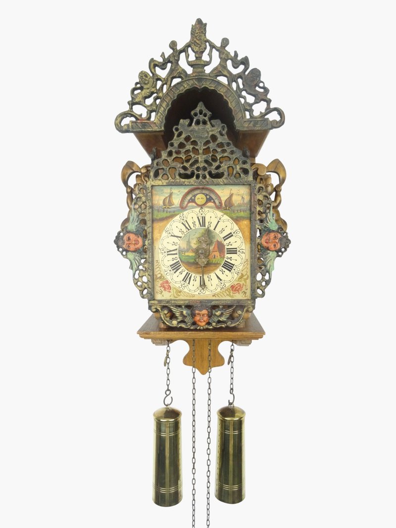 复古钟表 古董顶级美人鱼佛里斯兰 Warmink 荷兰中古老钟 - 时钟/闹钟 - 木头 咖啡色