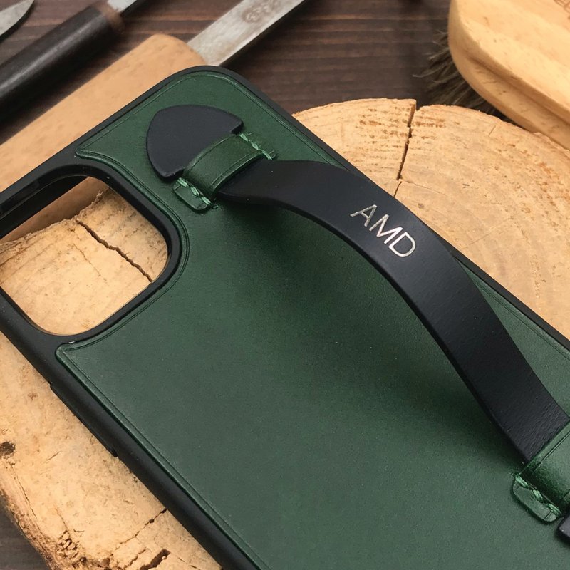 【iPhone手带手机壳】绿色植鞣牛皮/防摔全包覆/轻松自拍 - 手机壳/手机套 - 真皮 绿色