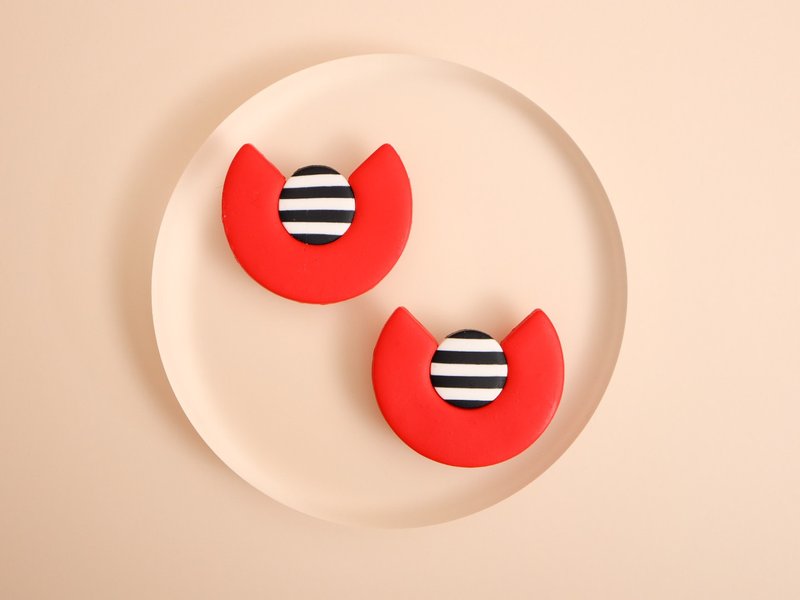 red and border Clip-On/earrings/allergy to metals/polymer clay / 24 - 耳环/耳夹 - 粘土 红色
