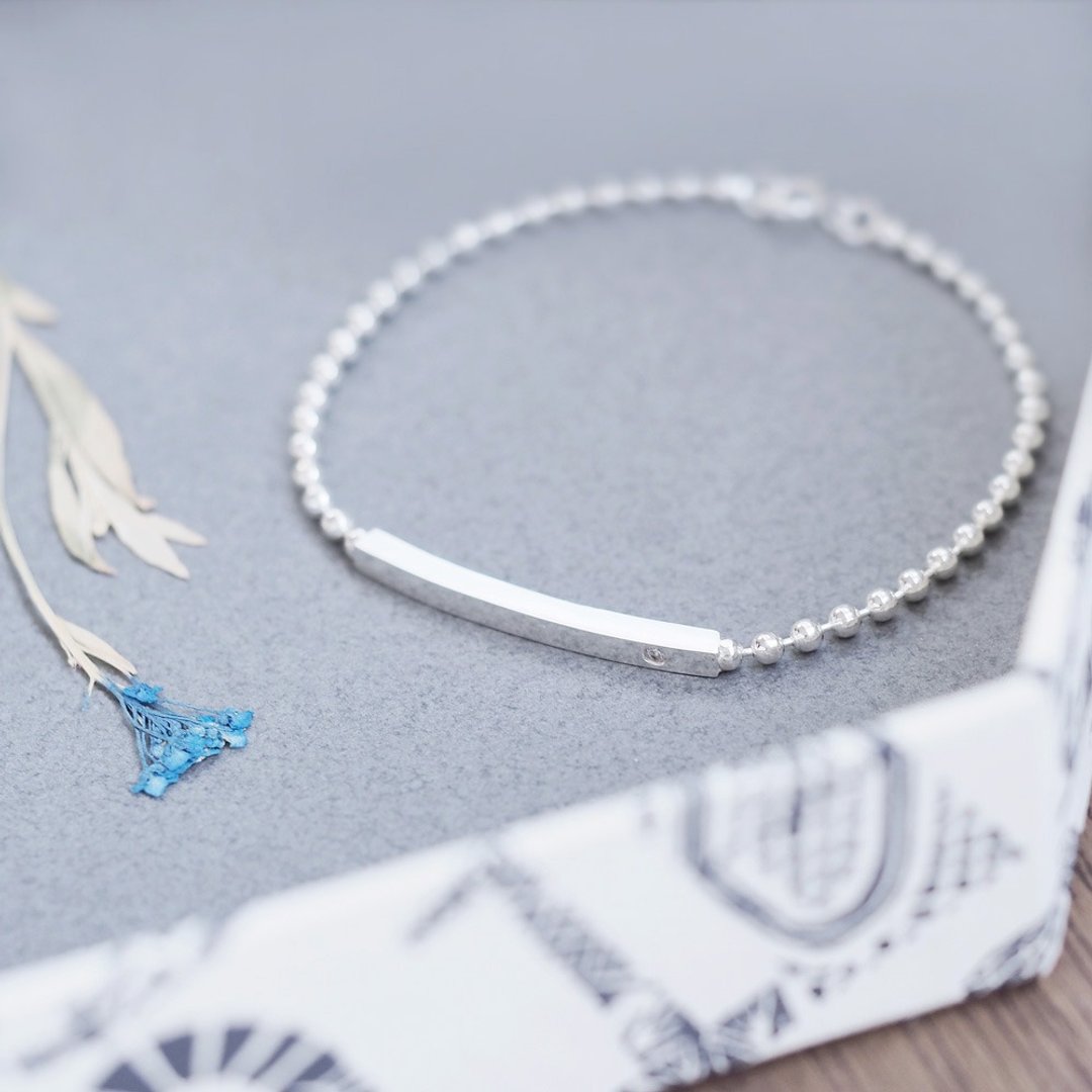 Bar ball chain bracelet Silver 925 - 手链/手环 - 其他金属 银色