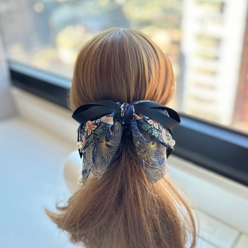 蝴蝶结蕾丝鲨鱼夹抓夹相交夹发夹发饰头饰-低调奢华 - 发饰 - 其他材质 黑色