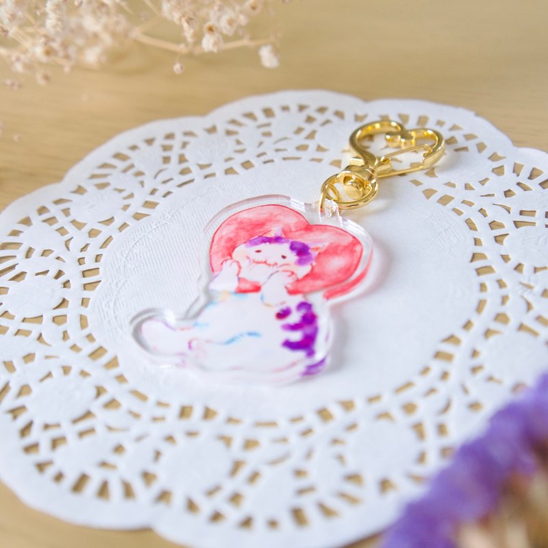 爱心猫咪亚克力钥匙扣 心型扣环 挂件 - 钥匙链/钥匙包 - 压克力 粉红色