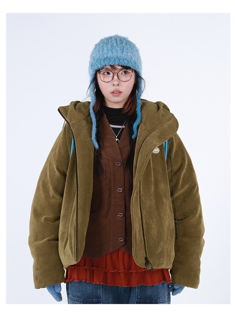 灯芯绒连帽棉服外套 - 女装休闲/机能外套 - 棉．麻 