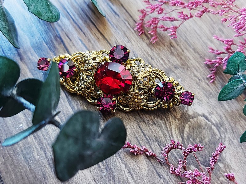 捷克斯洛伐克镂空雕花胸针【欧洲老件时尚珠宝】 - 胸针 - 玻璃 金色