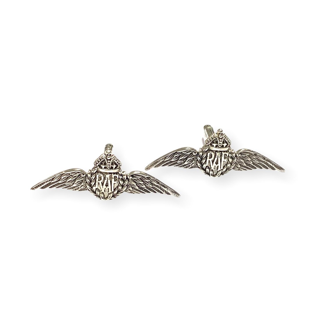 Vintage Style RAF WW2 Wings Sweetheart Cufflinks 925 Sterling Silver - 袖扣 - 纯银 银色