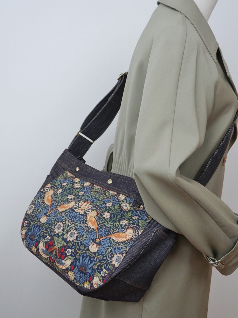 复古美学 骑行通勤牛仔格纹帆布可调节报童邮差斜挎包 英伦哈里斯 - 侧背包/斜挎包 - 棉．麻 蓝色