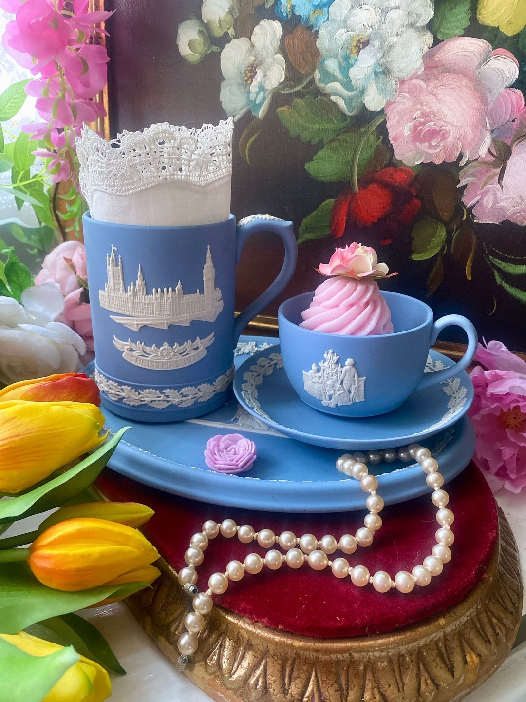 英国制 Wedgwood jasper1974年蓝色浮雕圣诞节纪念马克杯 古董杯 - 咖啡杯/马克杯 - 瓷 蓝色