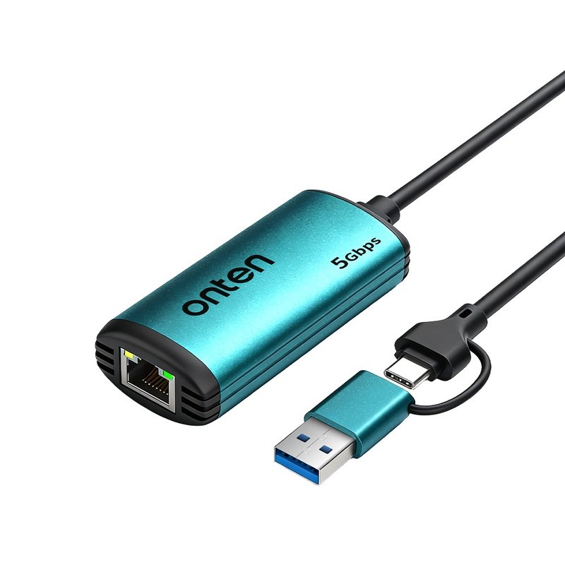 ONTEN OTN-UE65 USB 转 RJ45 5GbE 外接网络卡 Type-C+A 双介面 - 其他 - 其他材质 绿色