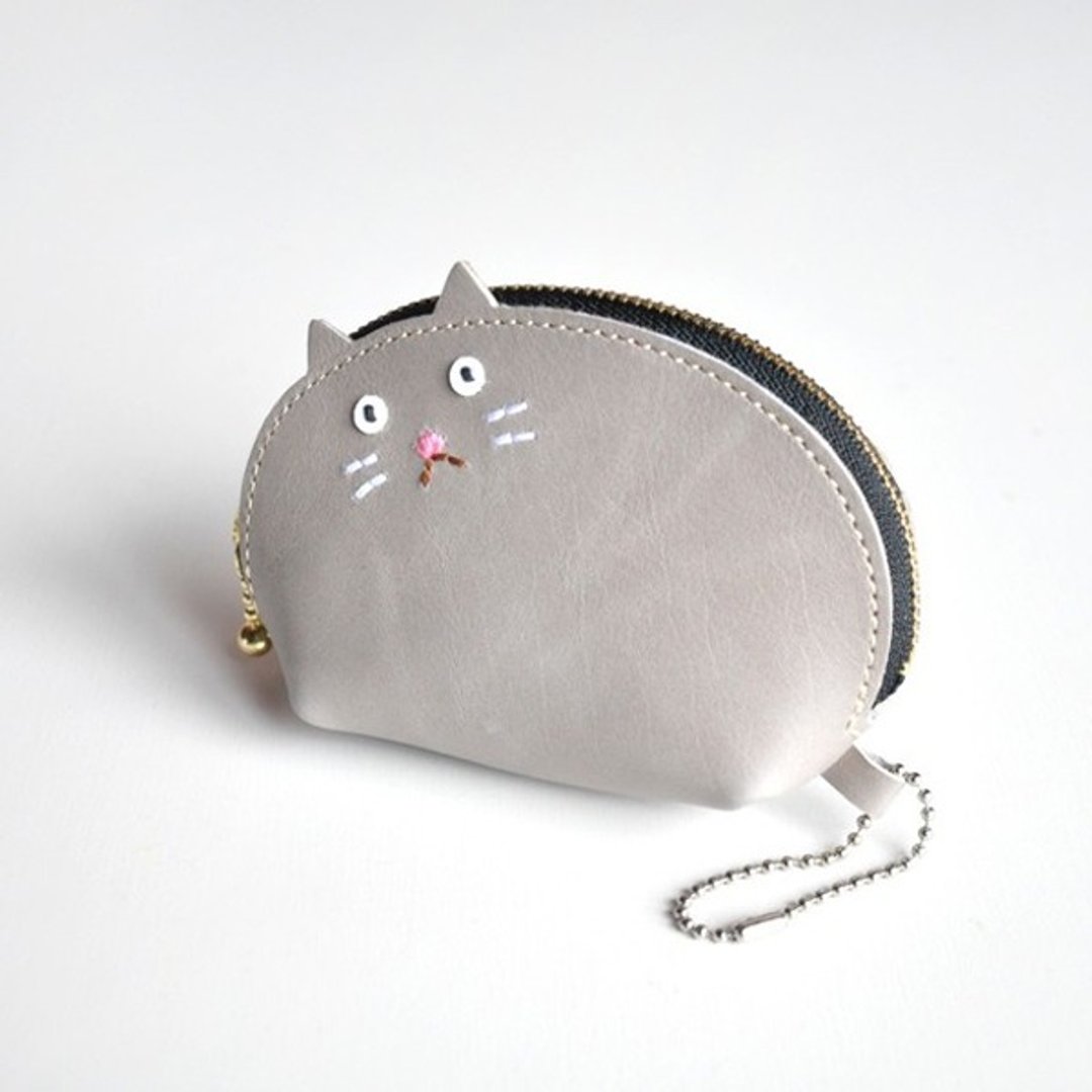 Small size cat catch pouch / gray Russian blue style? (Limited quantity) - 化妆包/杂物包 - 真皮 灰色