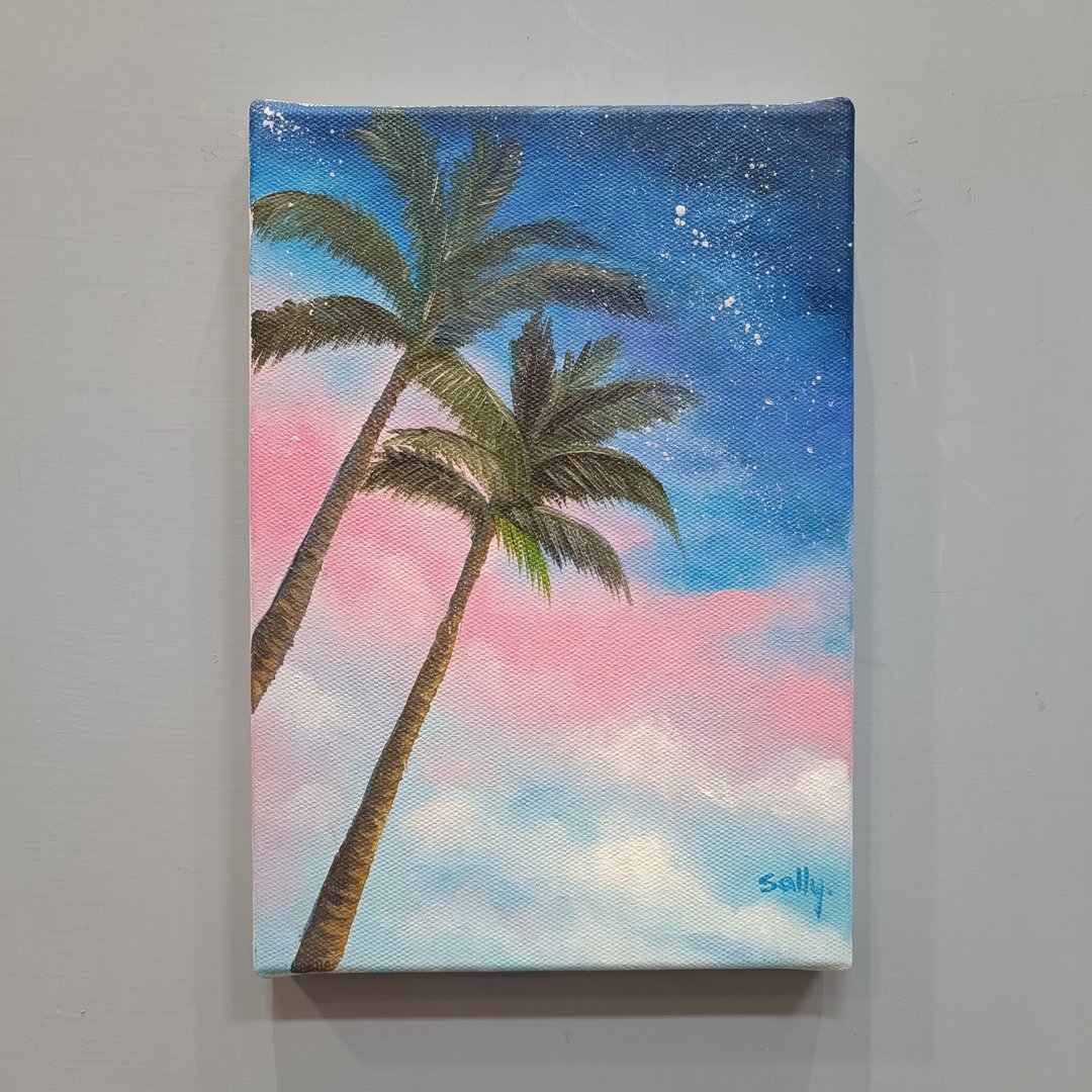 星空椰子树-油画作品 展示品 教案样本 换季出清 海洋油画 - 海报/装饰画/版画 - 颜料 