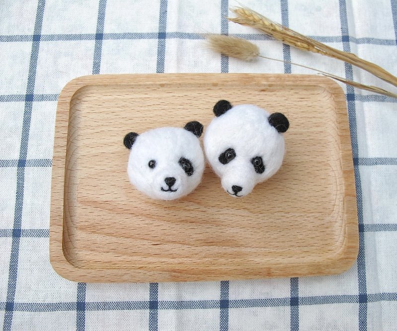 羊毛毡 球型 动物 熊猫 猫熊 熊 胸针 扣针 别针 - 胸针 - 羊毛 黑色