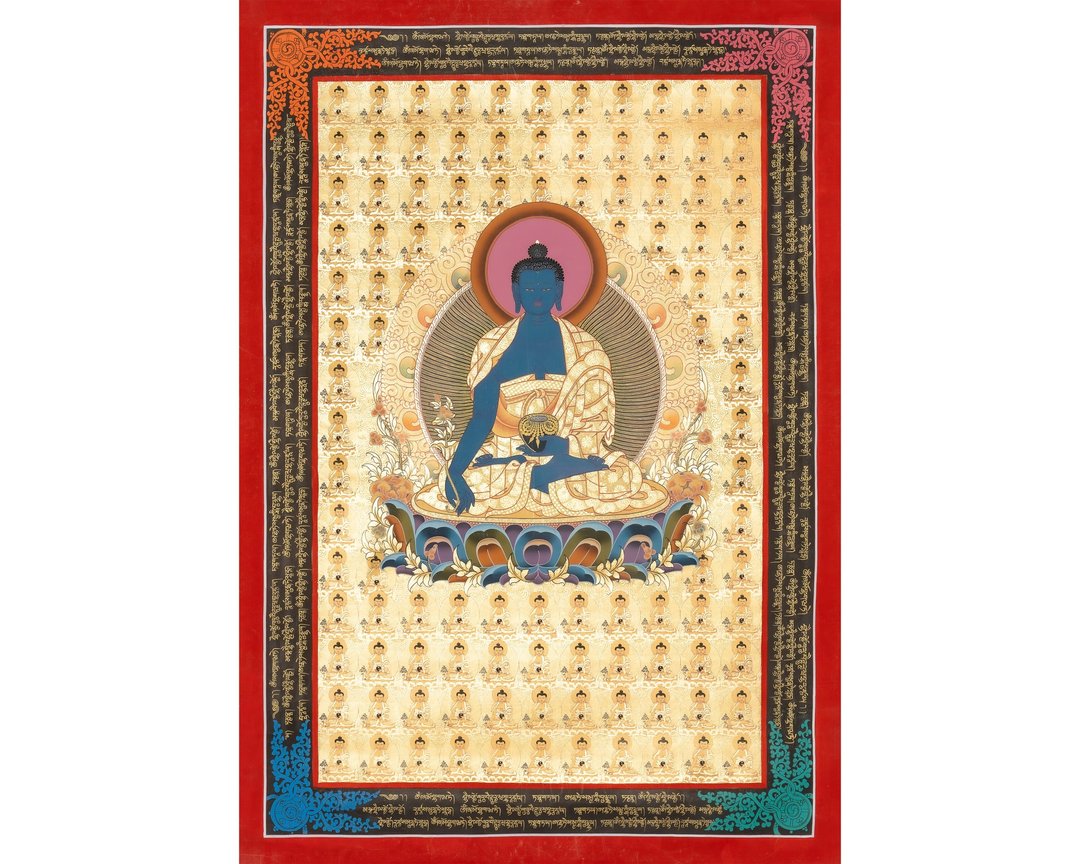 神圣药师佛唐卡108位佛陀饰以金箔的手工艺术 - 墙贴/壁贴 - 其他材质 多色
