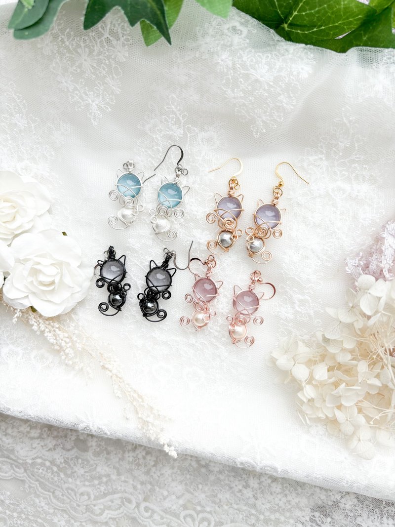 猫咪造型．银色 - 耳环/耳夹 - 其他材质 银色