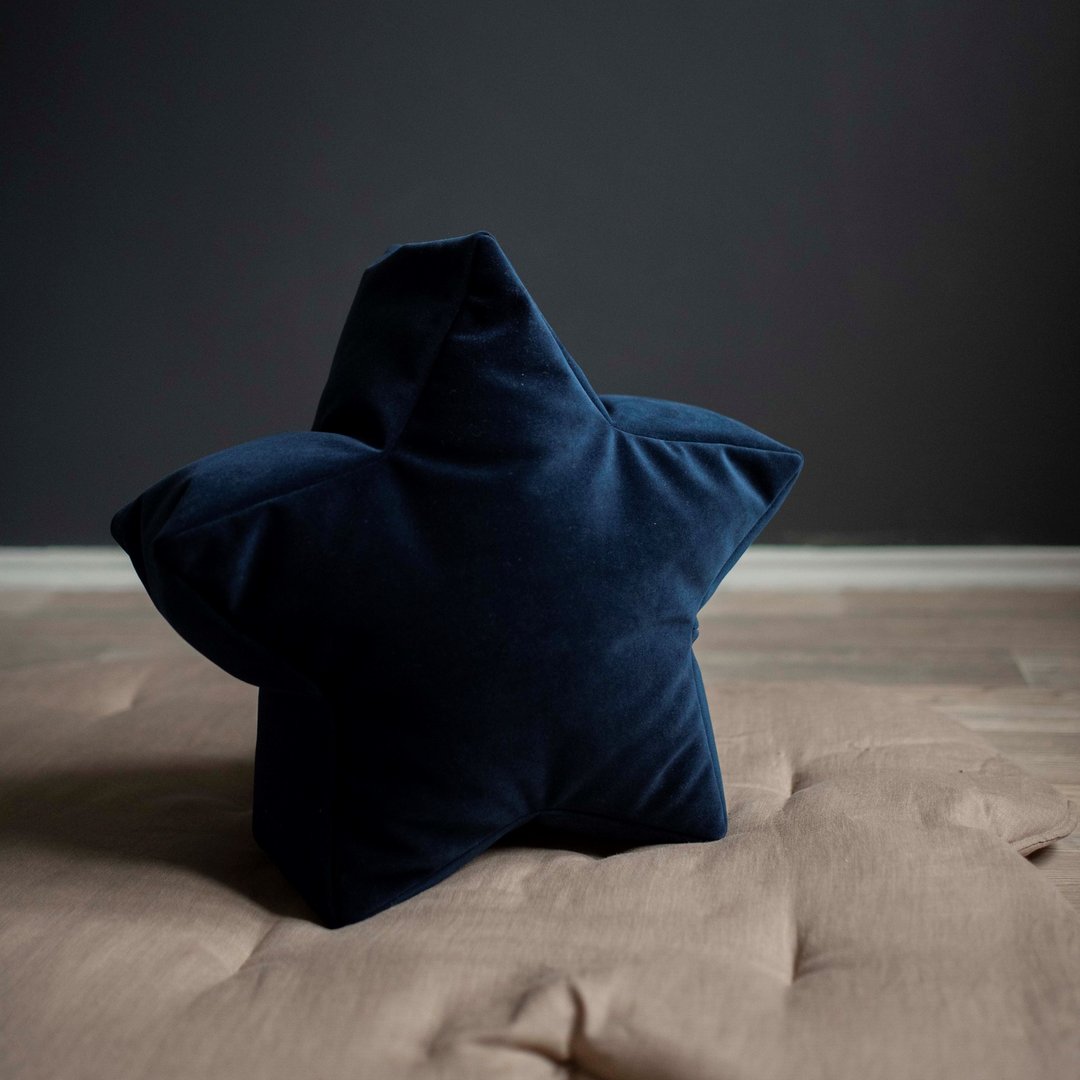 Navy Blue Velvet Star Bean Bag Chair - toddler nursery floor cushion - 椅子/沙发 - 聚酯纤维 蓝色
