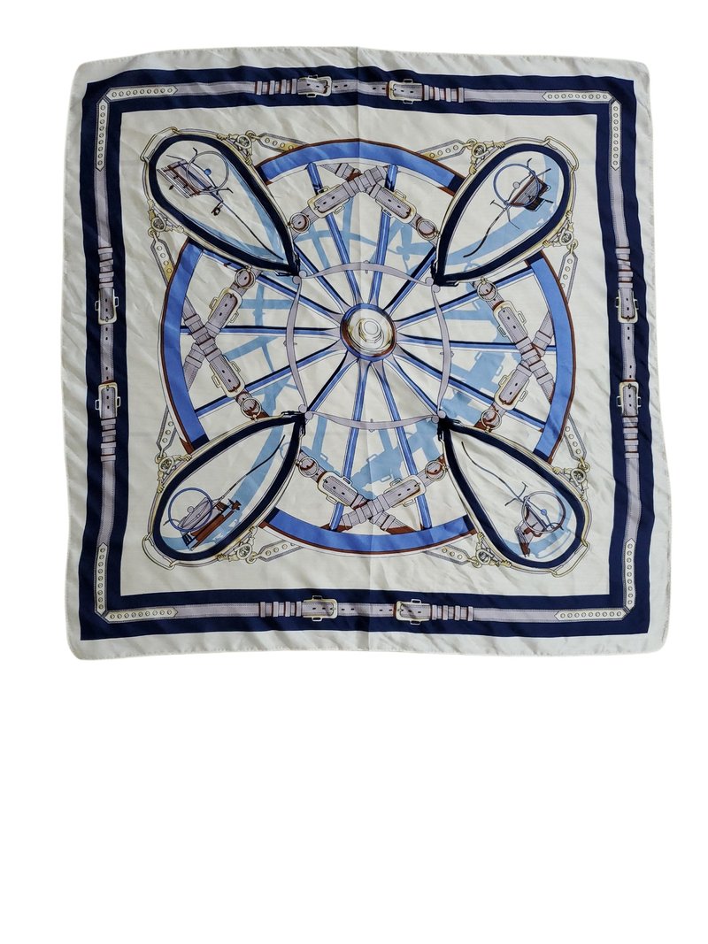 有礼貌穿搭 夏日航海图腾 米白 丝巾 方巾 70×70cm - 丝巾 - 棉．麻 蓝色