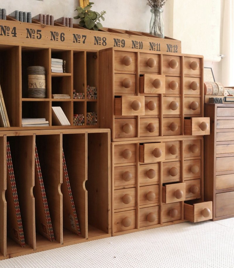 幼稚園 蘑菇抽屉 木頭收纳柜 復古Zakka 桌面分类整理 - 收纳用品 - 木头 