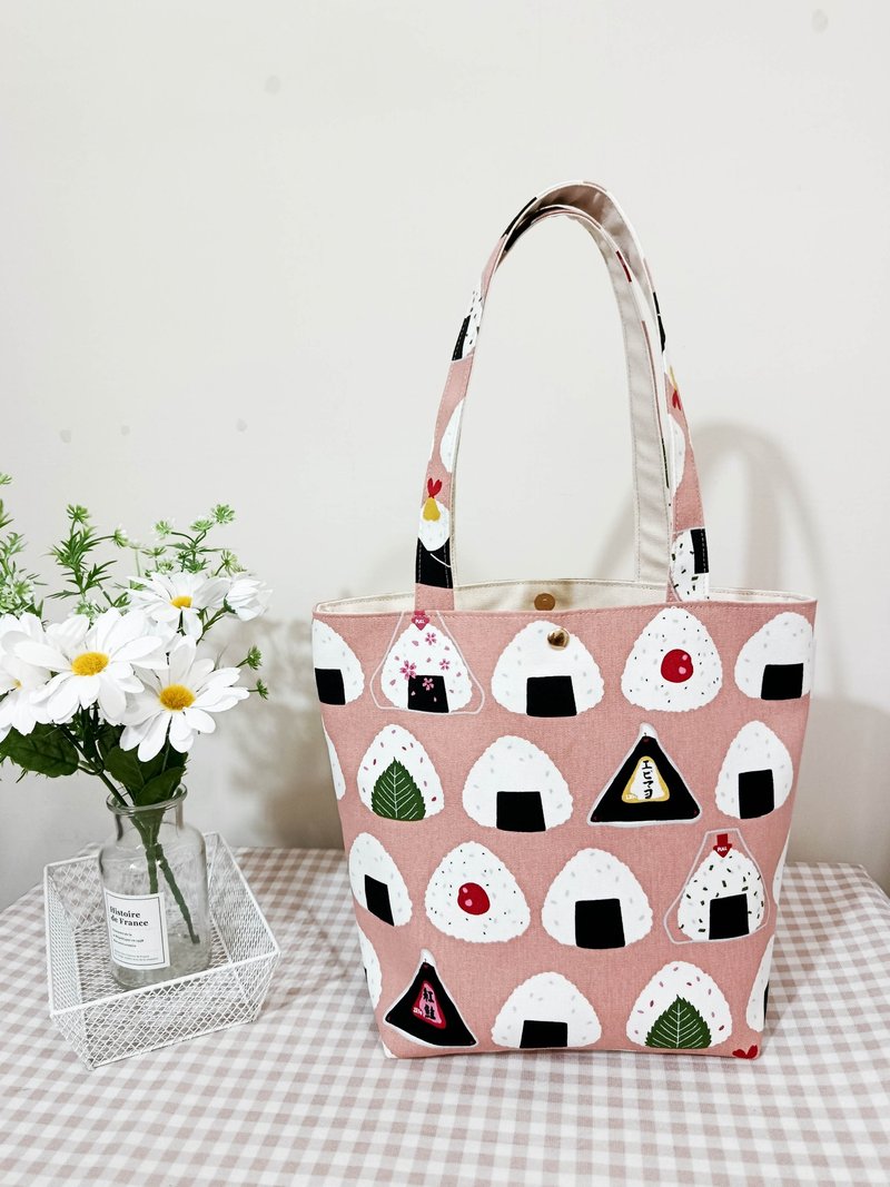 日常系列肩背包/手提袋/便当袋/美味饭团款 - 手提包/手提袋 - 棉．麻 粉红色