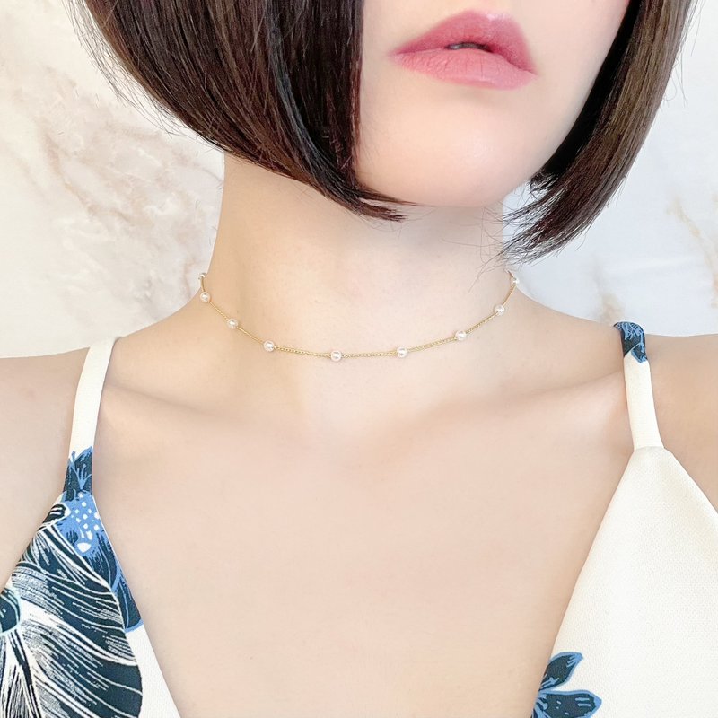 串珠锁骨项链 SV308 - 项链 - 其他金属 金色