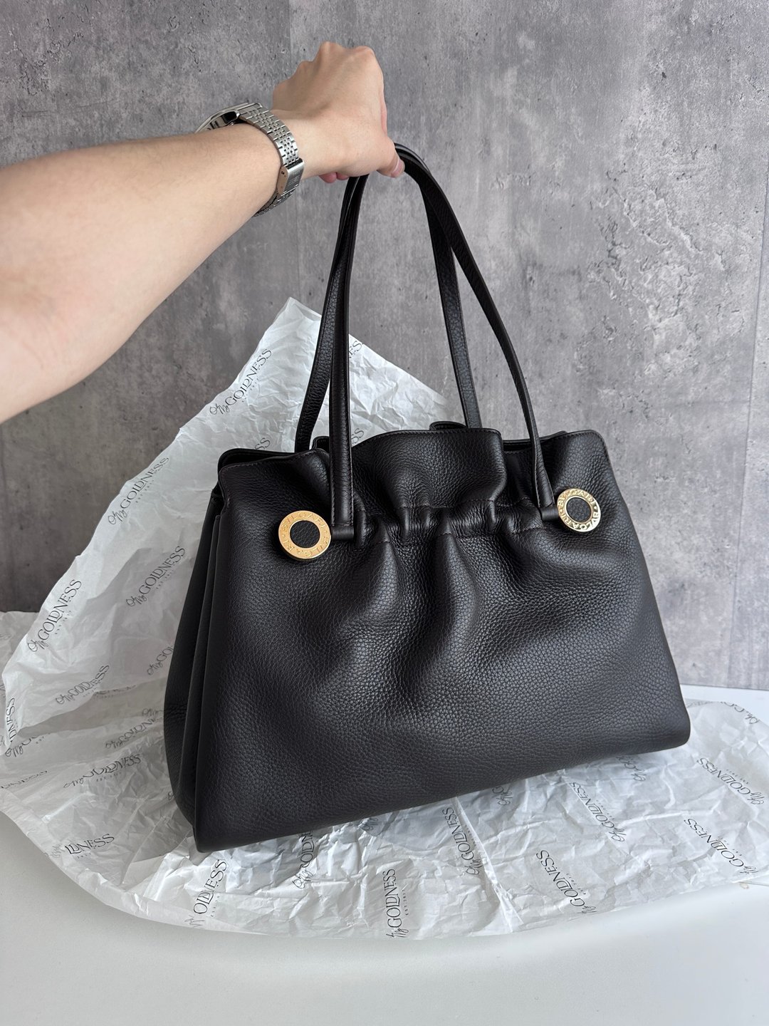 中古包 BVLGARI 宝格丽 黑色牛皮托特包 - 手提包/手提袋 - 真皮 黑色