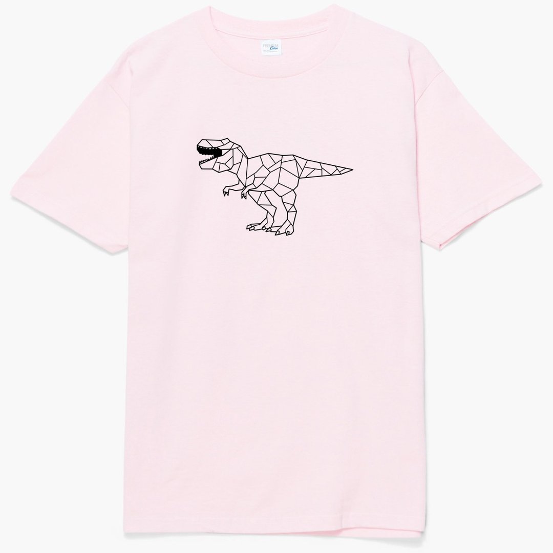 Dino Geometric T Rex 中性短袖T恤 浅粉色 几何恐龙暴龙插画礼物 - 女装 T 恤 - 棉 粉红色