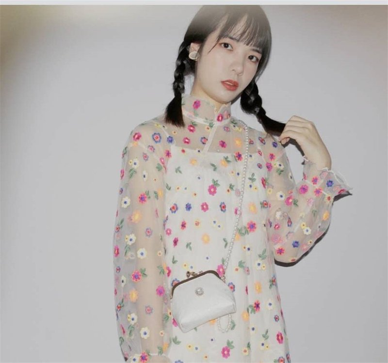 花花世界 洛麗塔公主網紗修身旗袍 新中式中秋春節改良連身裙洋裝 - 洋装/连衣裙 - 其他人造纤维 多色
