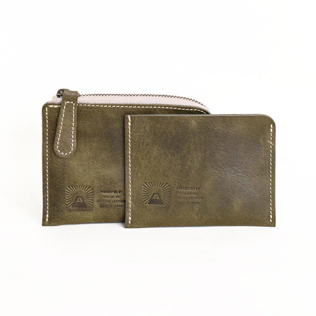 L-shaped coin case mini wallet domestic horse leather separate Horse leather made in Japan wallet compact [Olive] JAK015 - 零钱包 - 真皮 绿色