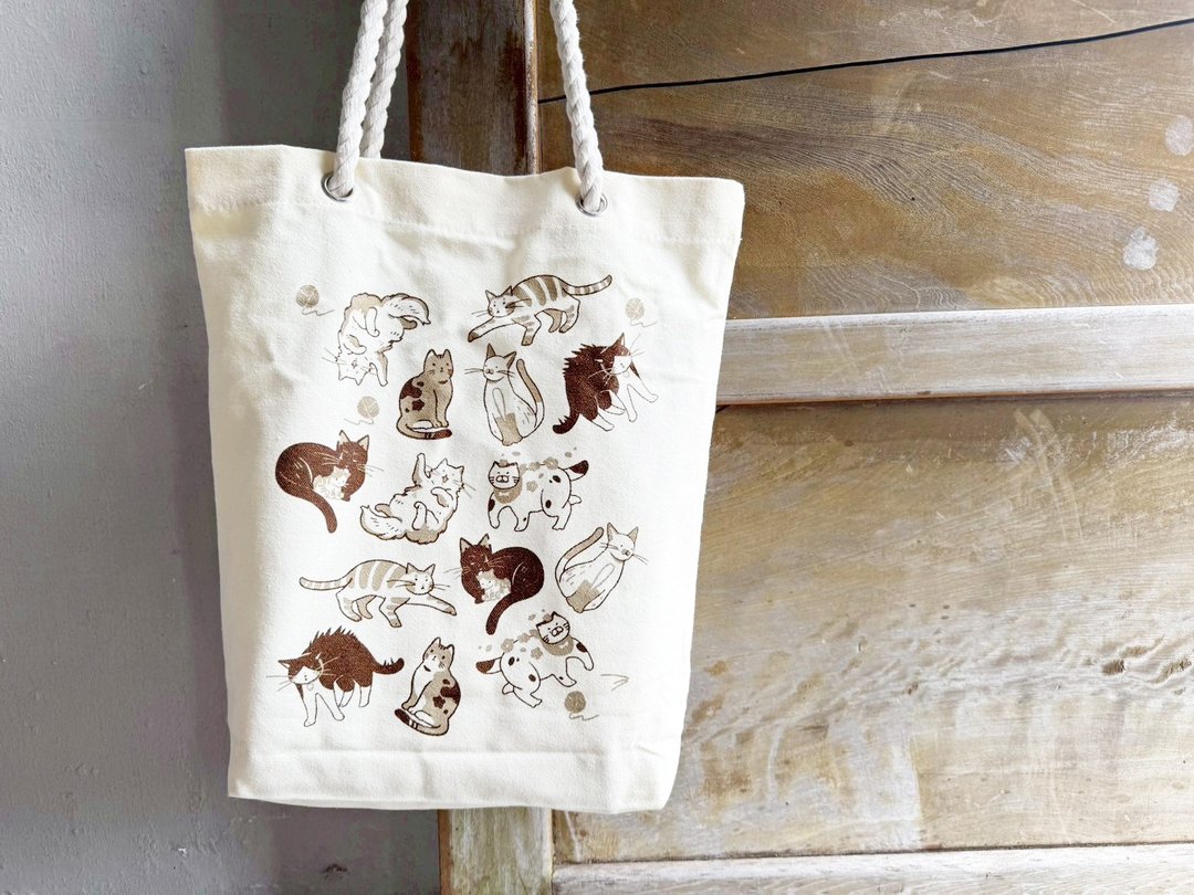 猫之日常 - 棉麻提把帆布袋 手工双色套印 - 手提包/手提袋 - 棉 