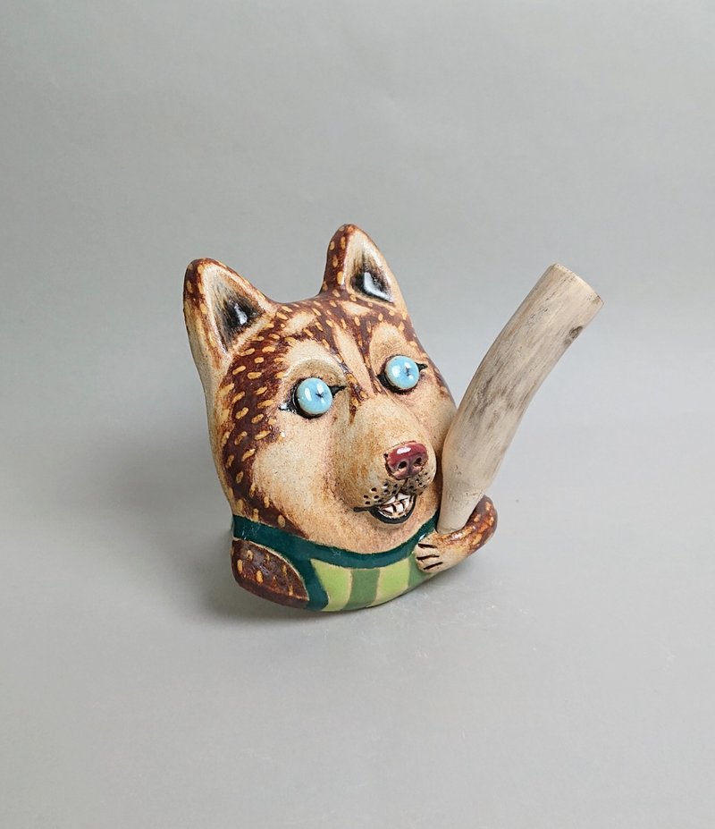 哈士奇扩香器02(手工陶制品) - 香薰/精油/线香 - 陶 白色