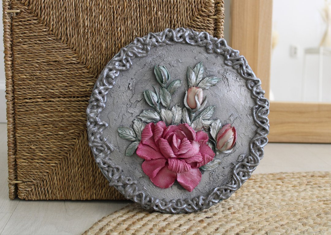 Original floral texture painting, plaster wall art, gift idea for her - 墙贴/壁贴 - 其他材质 