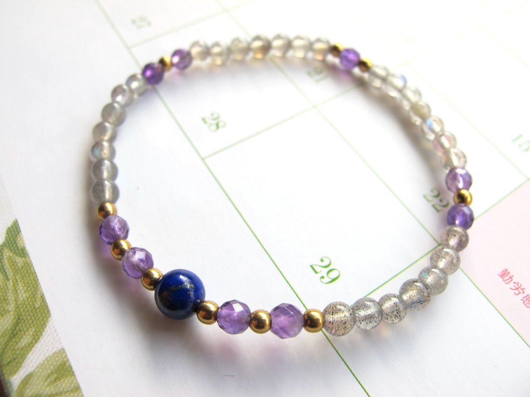 紫水晶 拉长石 青金石 黄铜【星际冒险】沉稳 坚定 护身 辟邪 - 手链/手环 - 水晶 多色