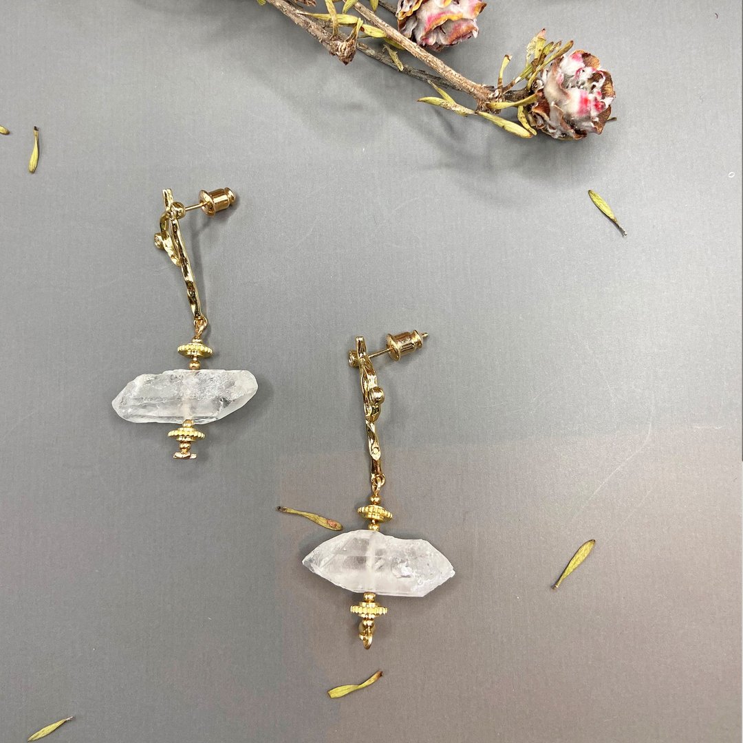 白水晶925纯银耳环 纯银饰物 水晶耳环 改耳夹 树枝耳环 - 耳环/耳夹 - 水晶 透明