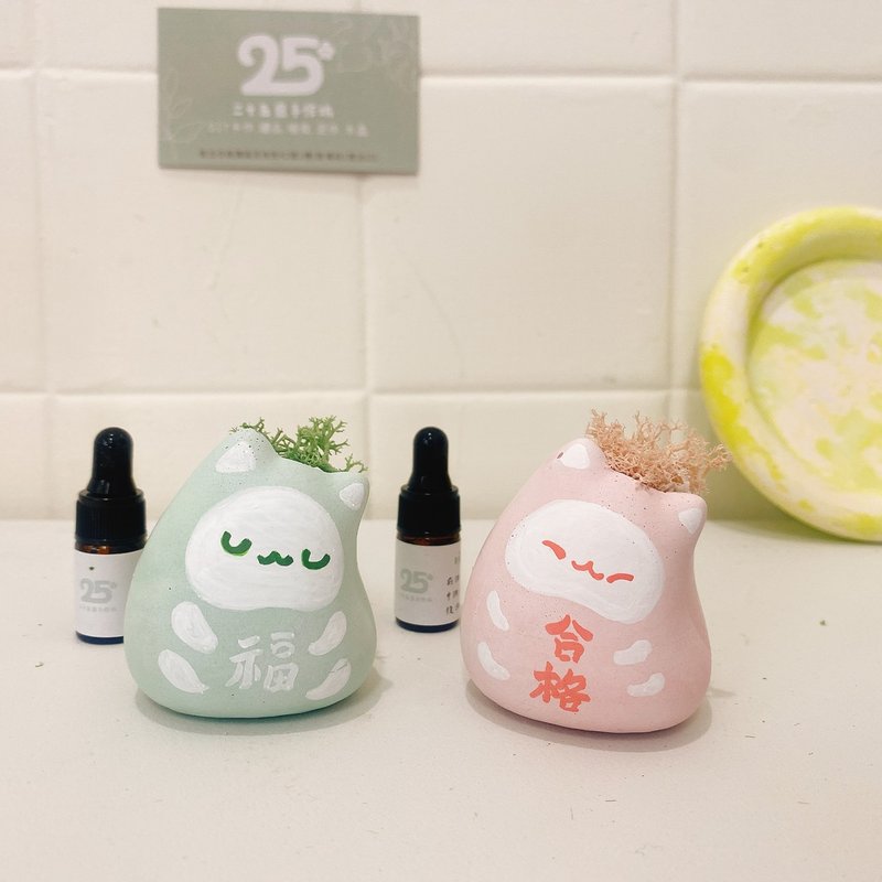 达摩站立猫手工扩香石 水晶扩香 干燥花 永生花 香氛石 圣诞礼物 - 香薰/精油/线香 - 水泥 