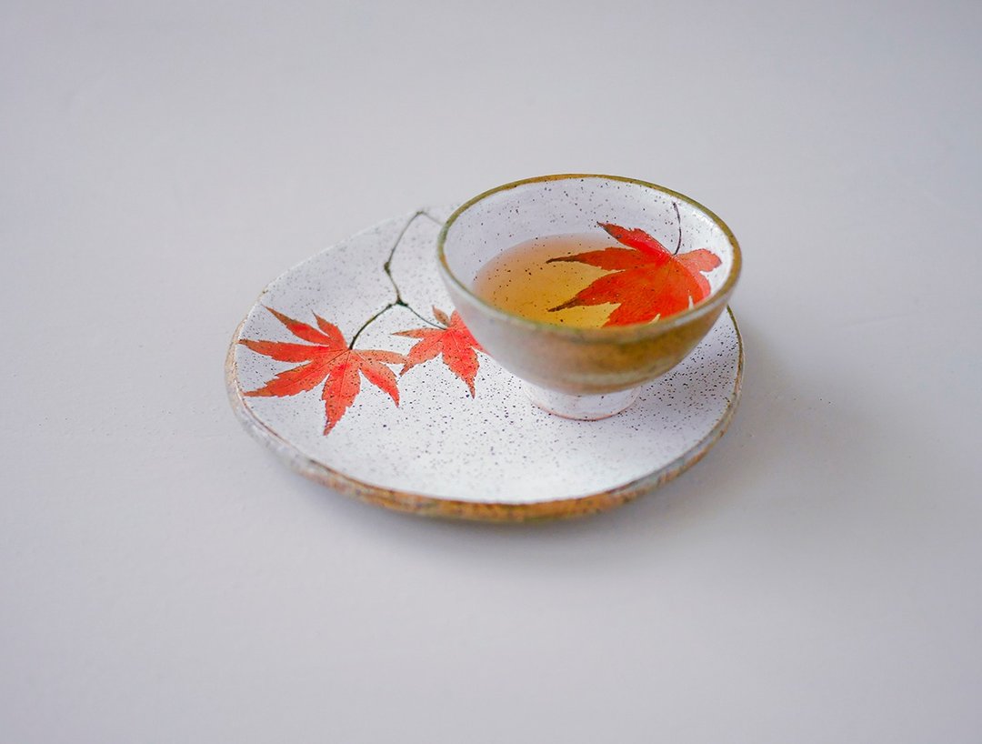 午茶组・枫叶系列 - 盘子/餐盘/盘架 - 陶 红色