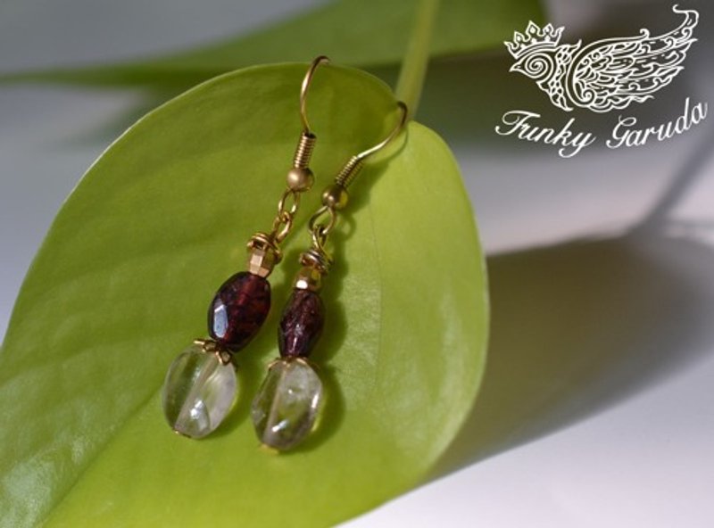 柘榴石★水晶耳环 A pia027 - 耳环/耳夹 - 宝石 