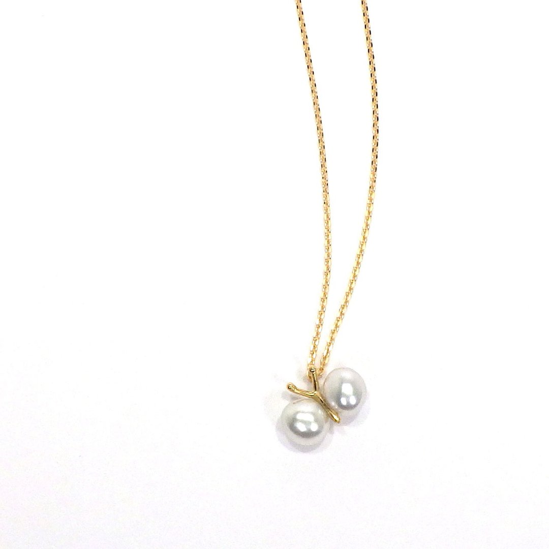 18K South sea keshi pearl pendant  necklace Butterfly White - 项链 - 珍珠 