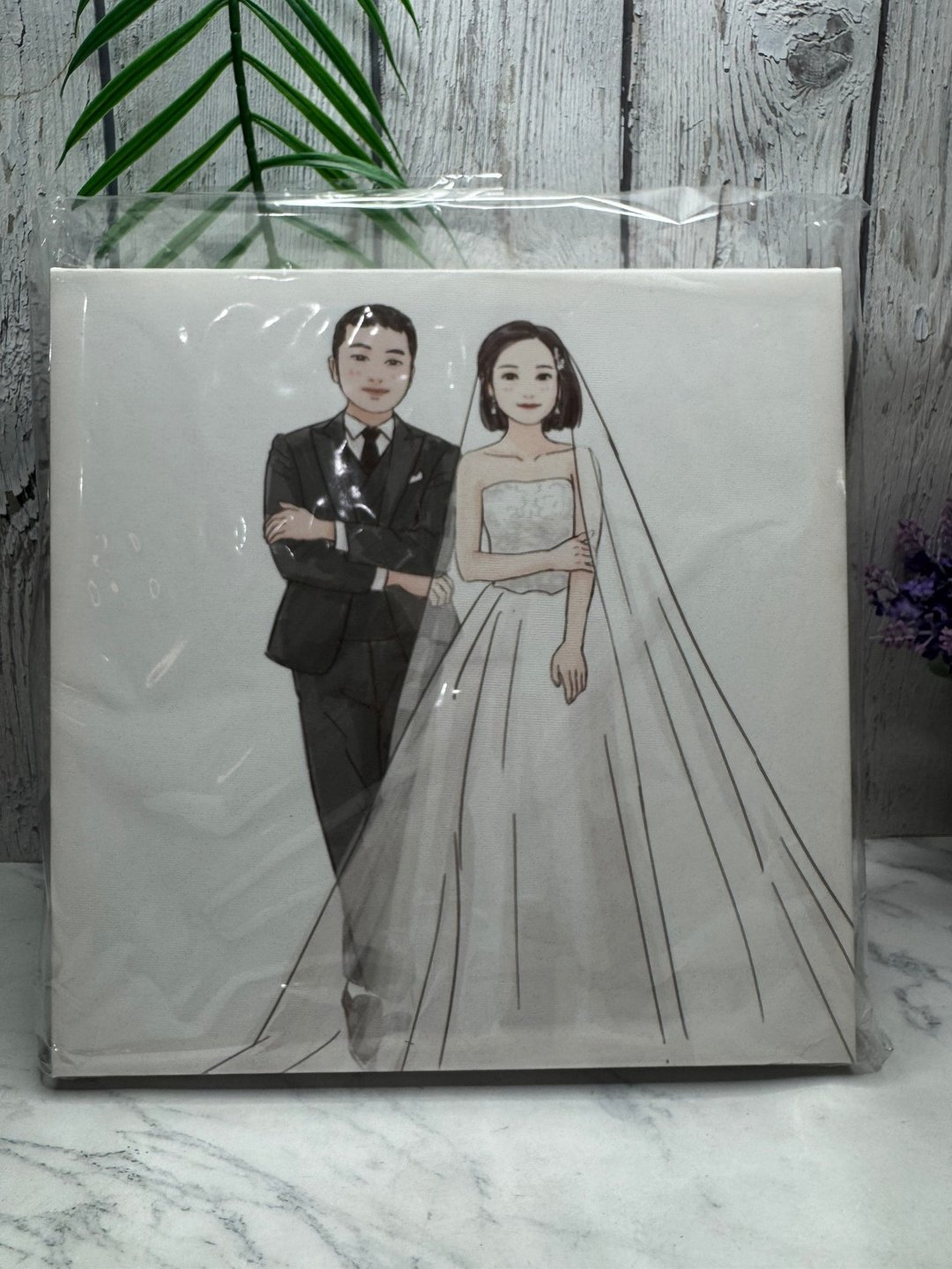 与最爱的人的婚纱纪念画 初恋风手绘无框画 结婚幸福收藏 摆设礼 - 摆饰 - 其他材质 咖啡色