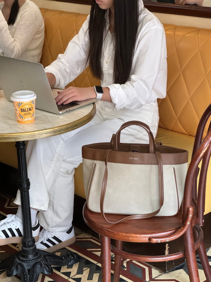 韩国 The Ally | MONICA BAG | 棕色 | 手袋 单肩包 - 手提包/手提袋 - 棉．麻 咖啡色