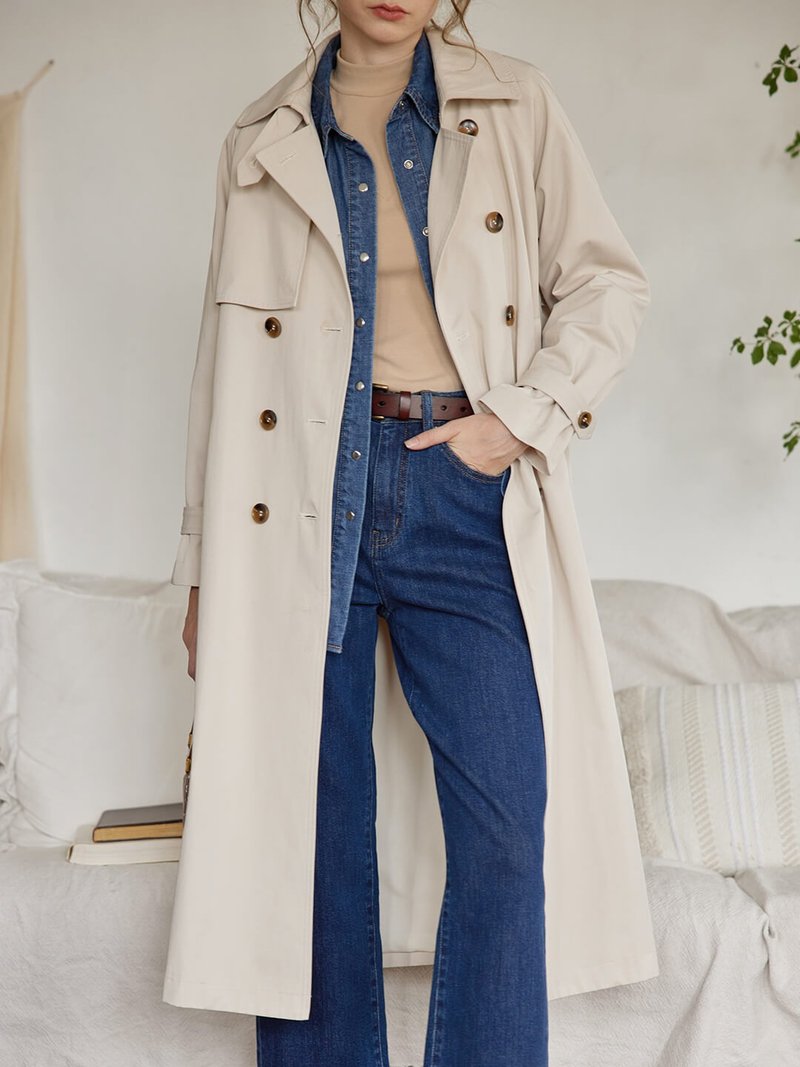 【SR全館一件包郵】Charlotte 米白色长款风衣外套 - 女装西装外套/风衣 - 聚酯纤维 白色