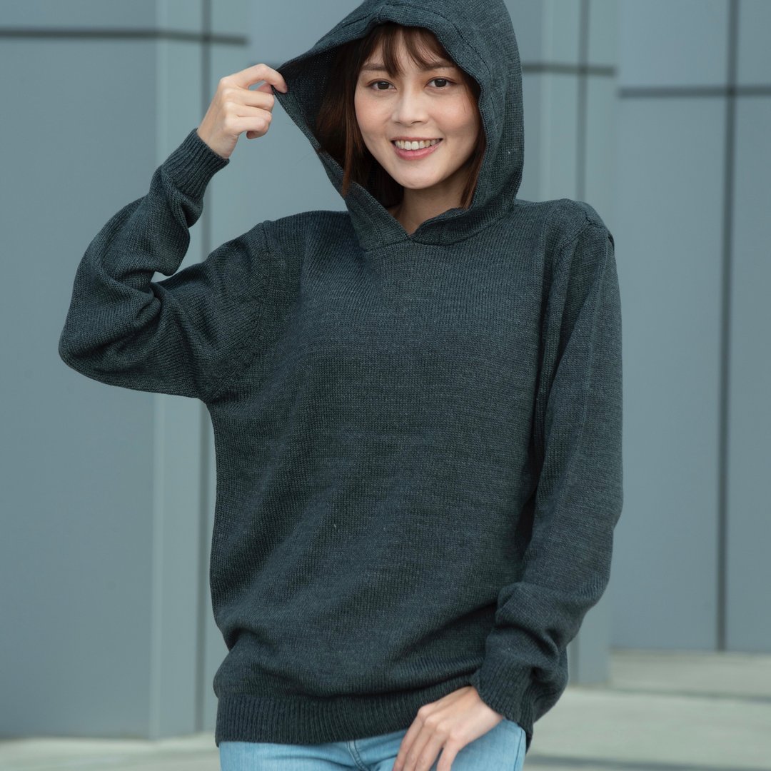 连帽抽绳帽t 两色 - 女装针织衫/毛衣 - 聚酯纤维 灰色