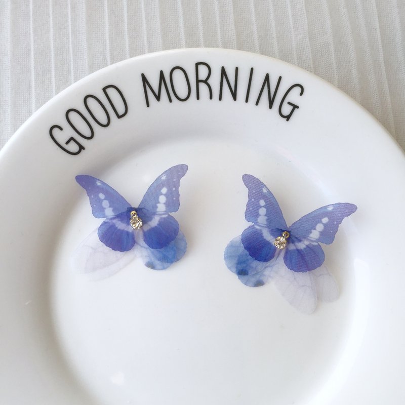 ❤️【任意2件9折！】真丝蝴蝶❤️ 耳环耳钉【可改耳夹式】 - 耳环/耳夹 - 其他材质 蓝色