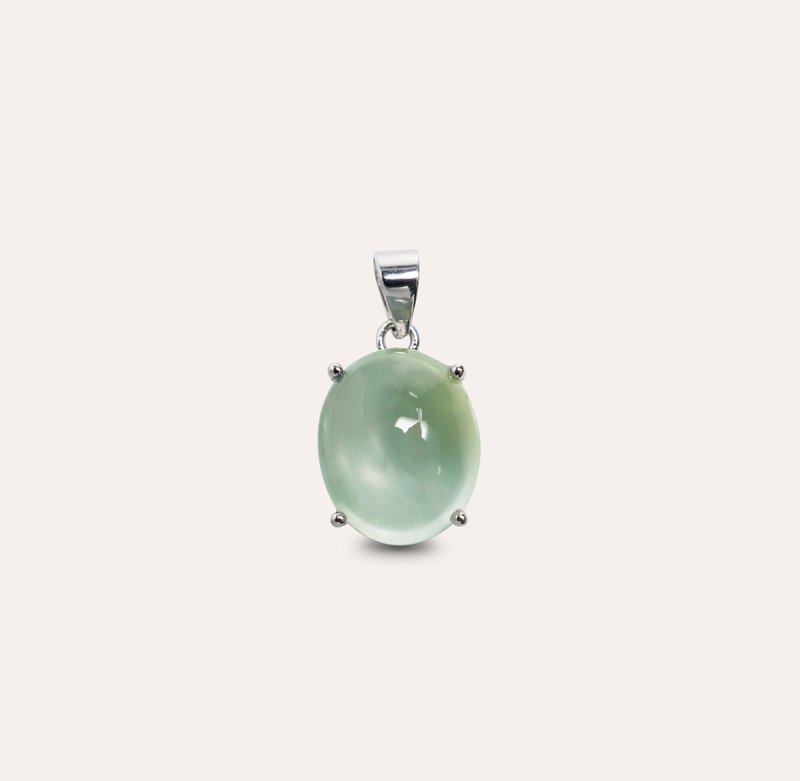 安珠 葡萄石 绿色 椭圆 蛋面 9*11mm 坠子 经典系列 Oval P 宝石 - 项链 - 银 绿色