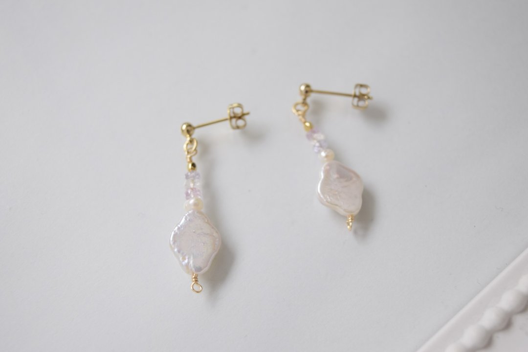 Unheated sapphire freshwater pearl - 耳环/耳夹 - 珍珠 多色