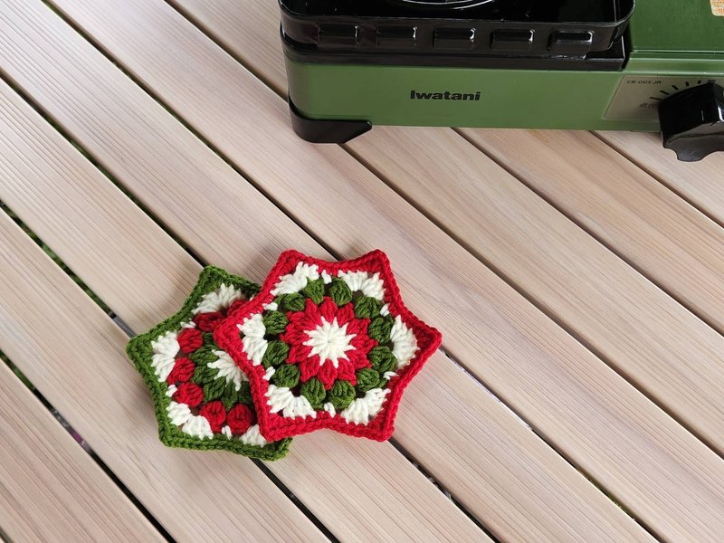 圣诞快乐杯垫 双色一组 - 杯垫 - 棉．麻 