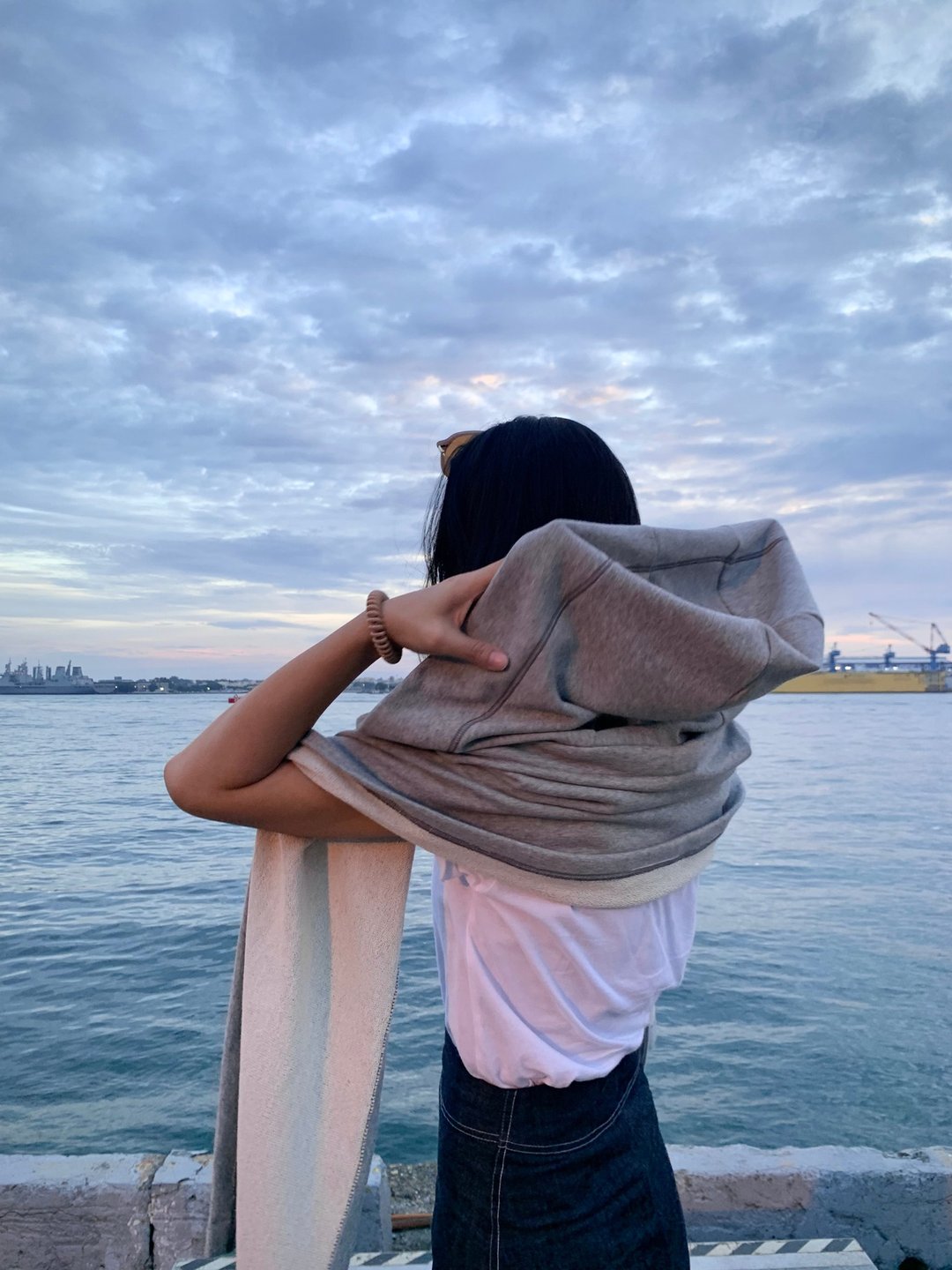 夏天订制的帽子围巾 - 围巾/披肩 - 棉 灰色