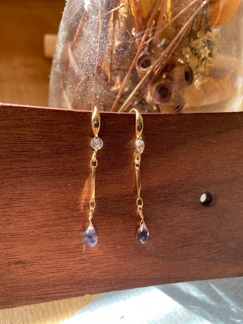 天然堇青石垂坠式耳环 圣诞节礼物 - 耳环/耳夹 - 水晶 蓝色