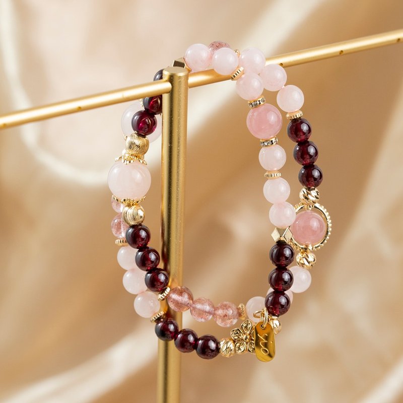 【缠绵】蔷薇细语-粉水晶石榴石草莓晶手链 - 手链/手环 - 水晶 多色