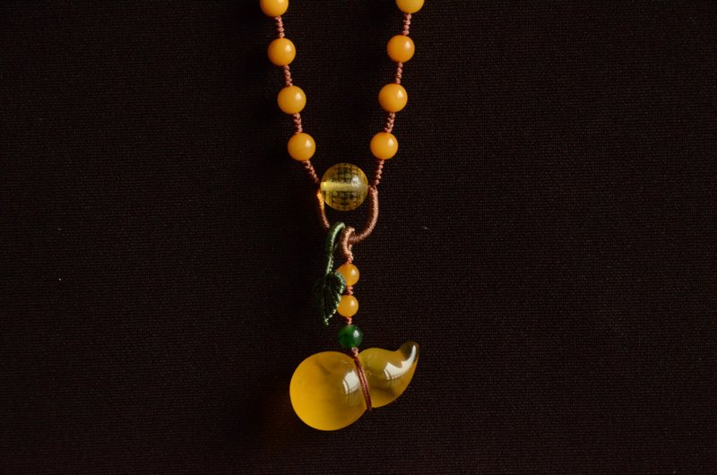 【福佑】天然琥珀金绞蜜葫芦吊坠心经雕刻福禄项链 - 项链 - 宝石 