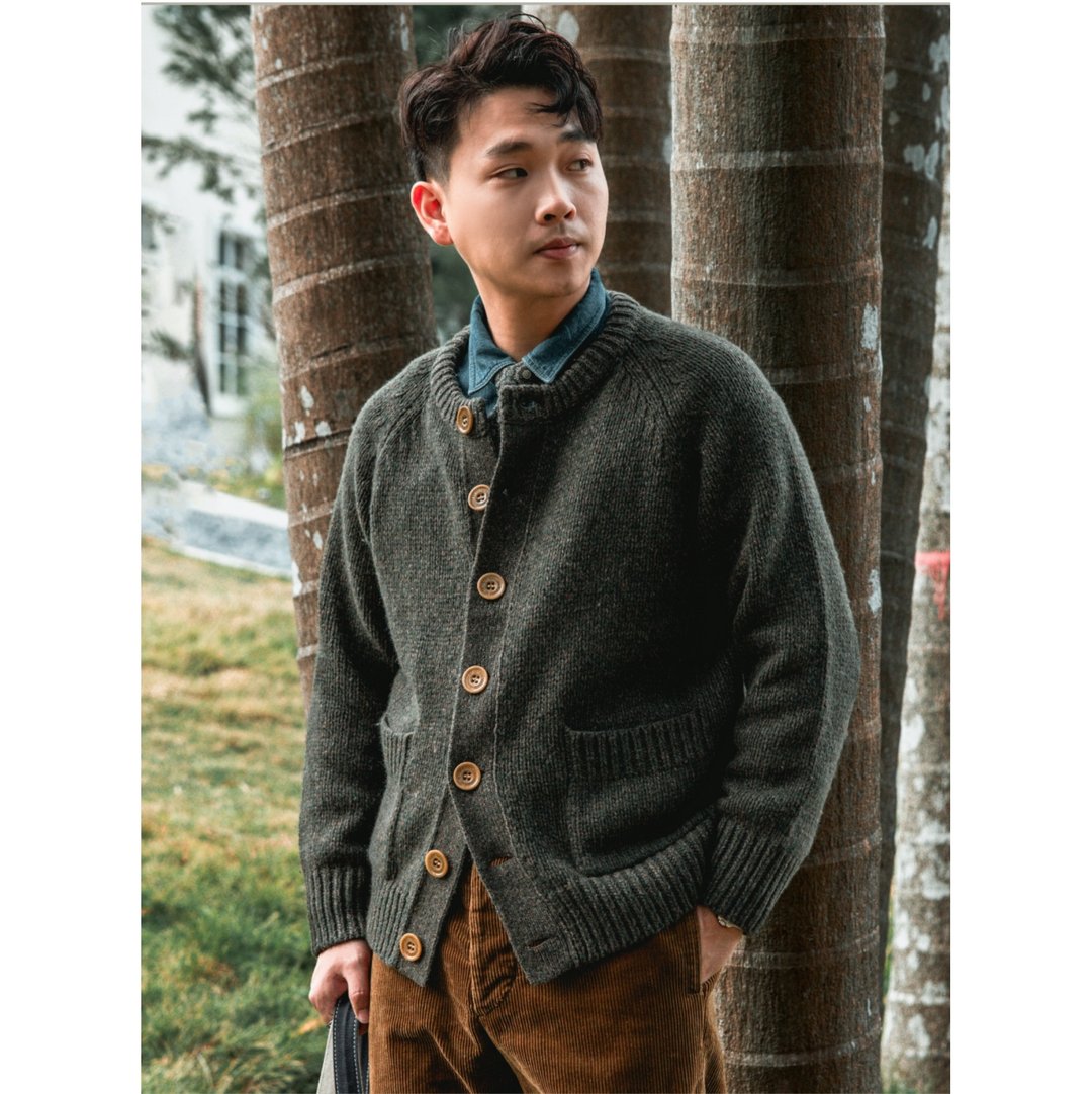 羊毛开衫外套 复古 重磅915G 羊毛亚麻混纺 果实钮扣 HIGHLANDER - 男装针织衫/毛衣 - 羊毛 