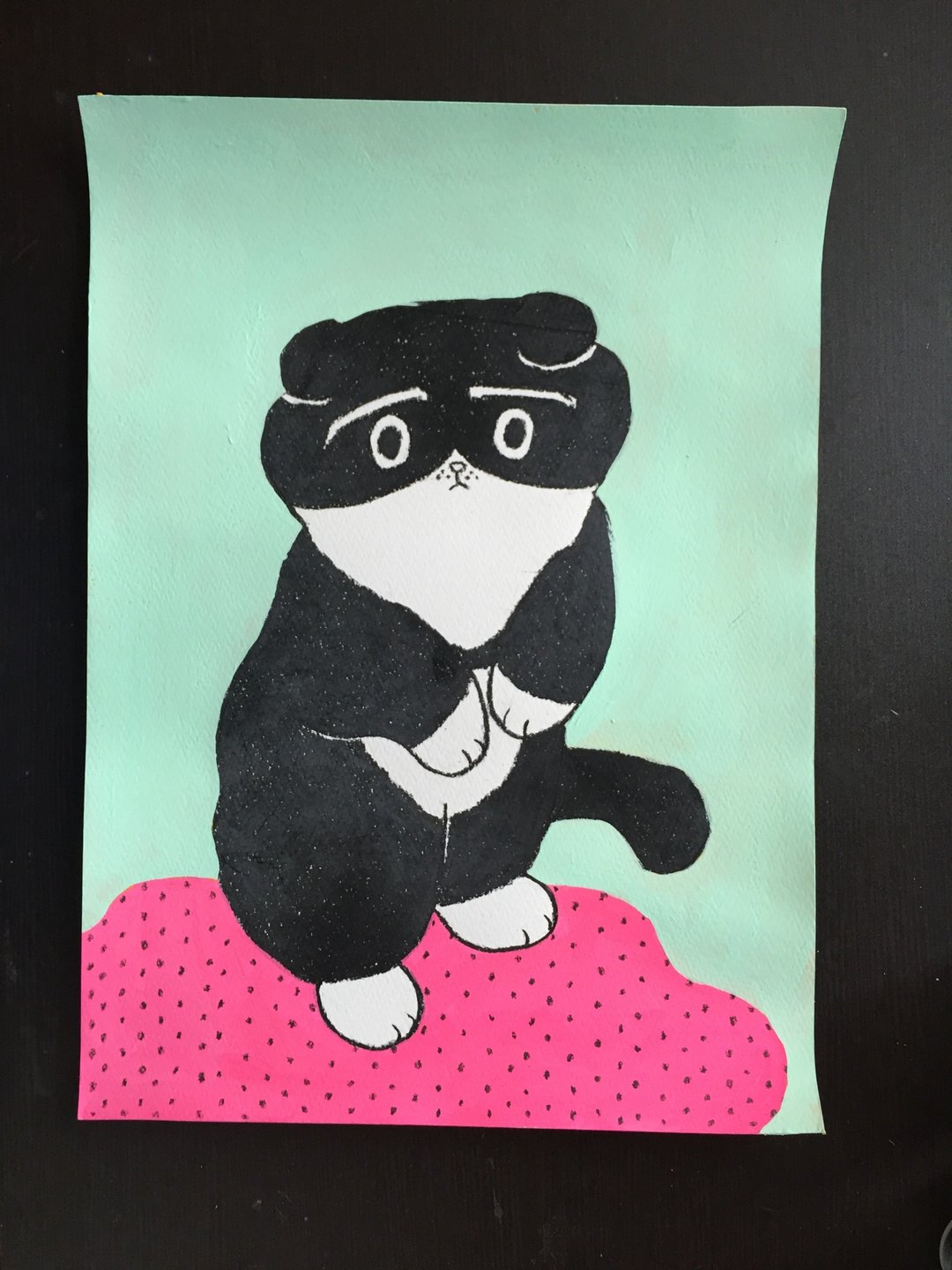 Black and white cat original picture - 海报/装饰画/版画 - 纸 蓝色